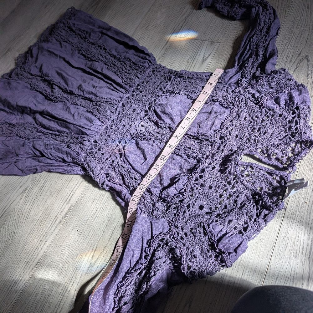 Johnny Was Jade Mitska Linen Blend‎ Lace Bohemian Plum Dress Size Small - Picture 3 of 9
